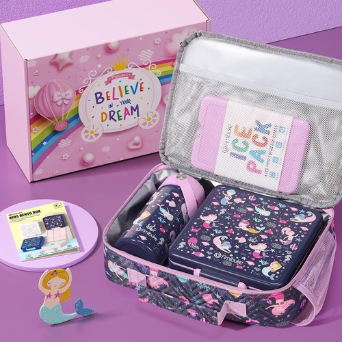 Fimibuke Kids Bento Lunch Box Set - 4 Compartments, Insulated Bag, Stainless Steel Bottle & Utensils | Perfect Birthday Gift for Ages 3-12