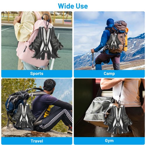 2 Pack Shoe Holster for Backpack with Clip Hanger, Shoe Holder for Sneakers, Cleats, for Travel, Outdoors, Sports (Large, Black)