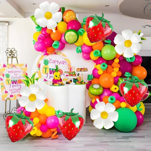 8 PCS Strawberry Balloons Daisy Balloons, Red Berry Foil Balloons for Strawberry Themed Birthday Party Decorations Berry First Birthday Decorations