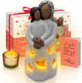 Grandma-Granddaughter Hand-Painted Candle Holder Statue - Flickering LED Candle | Unique Gift for Nana, Gigi, Christmas & Birthdays (Dark)