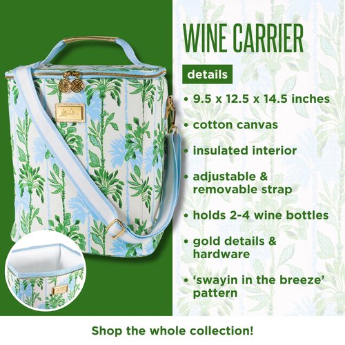 Lilly Pulitzer Insulated Wine Carrier, Cooler Bag Holds up to 4 Bottles of Wine, Soft Cooler with Adjustable/Removable Strap and Double Zipper Close (Swayin in The Breeze)