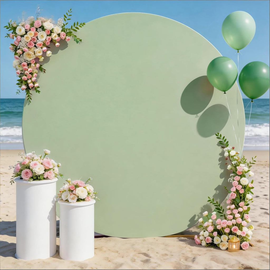 Skiennix 6.6 FT Round Backdrop Cover - Sage Green Spandex Fitted Stretch for Weddings & Parties