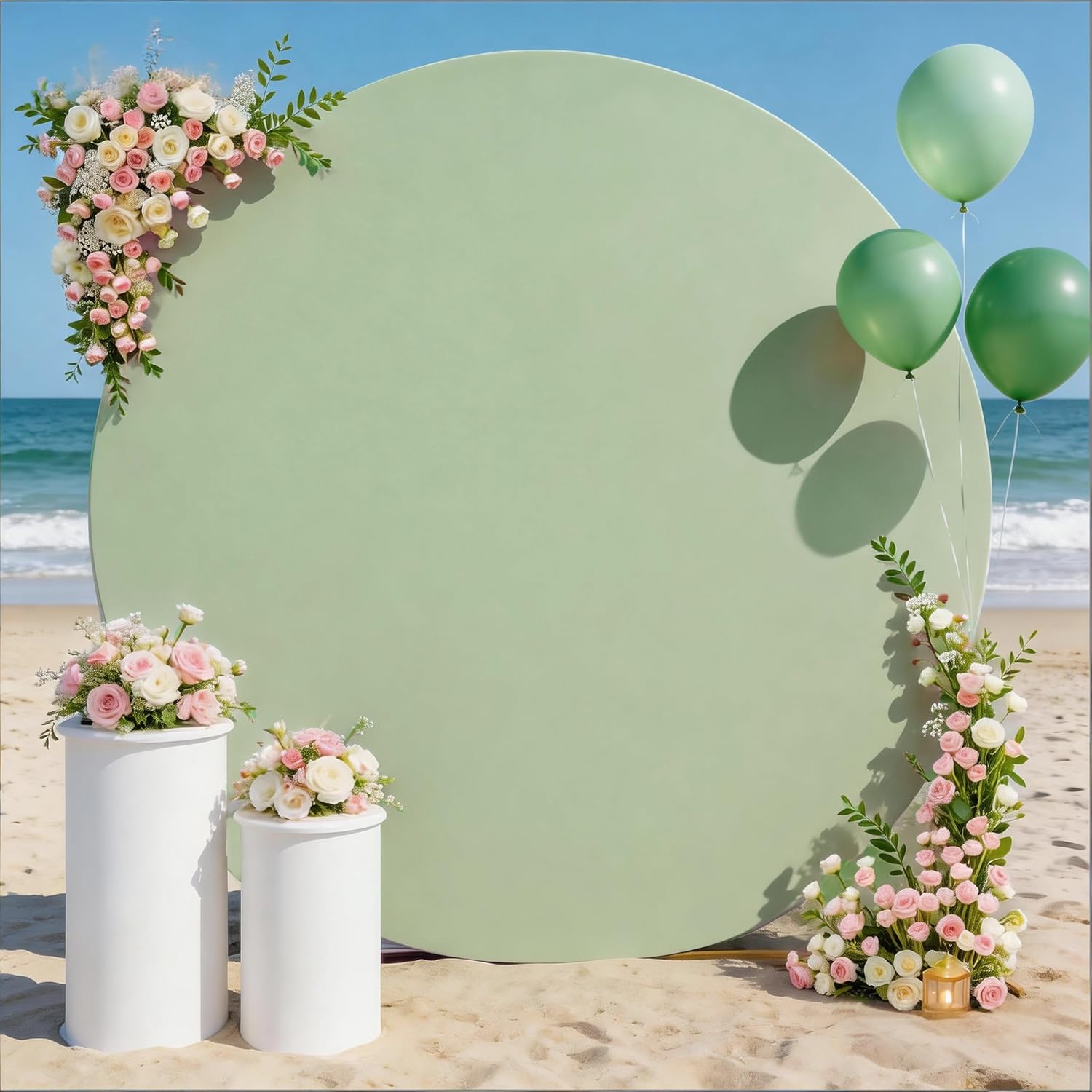 Skiennix 6.6 FT Round Backdrop Cover - Sage Green Spandex Fitted Stretch for Weddings & Parties