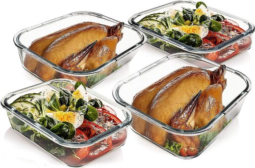 MCIRCO Extra Large Glass Food Storage Containers Set - 80 oz & 36 oz Airtight, Microwave & Oven Safe