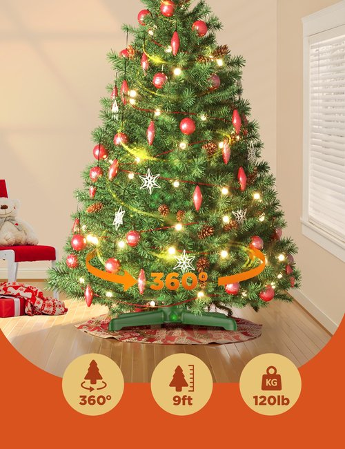 (2025 Upgrade) Rotating Christmas Tree Stand with Remote Control, Stable 360 Revolving Tree Base Stand, Up to 7.5ft 90lb. Adjustable Christmas Tree Holder for Xmas Tree, Artificial Tree (Green)