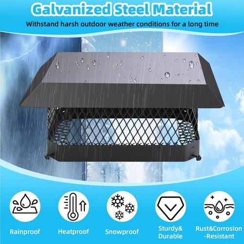 13" x 13" Chimney Caps Fireplace Chimney Cover for Outside Flue Tile Clay, Chimney Flue Cover Chimney Vent Cap with Screen Hood Plate,Galvanized Steel Chimney Rain Cap Roof Rain Guard Top Protector