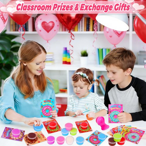 NAWITDA 28 Pack Valentines Day Gifts for Kids Classroom, Valentines Cards with Butter Slime, Classroom Exchange Gifts, Valentines School Party Favors for Boys Girls Toddlers