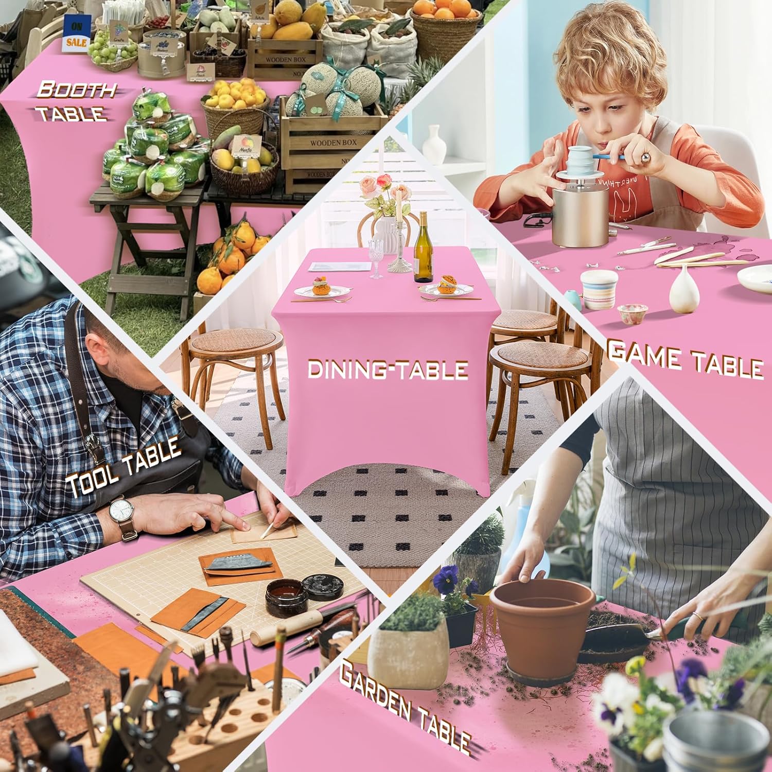 Skiennix Pink 4FT Spandex Tablecloth - Fitted, Washable & Wrinkle-Free for Events & Parties