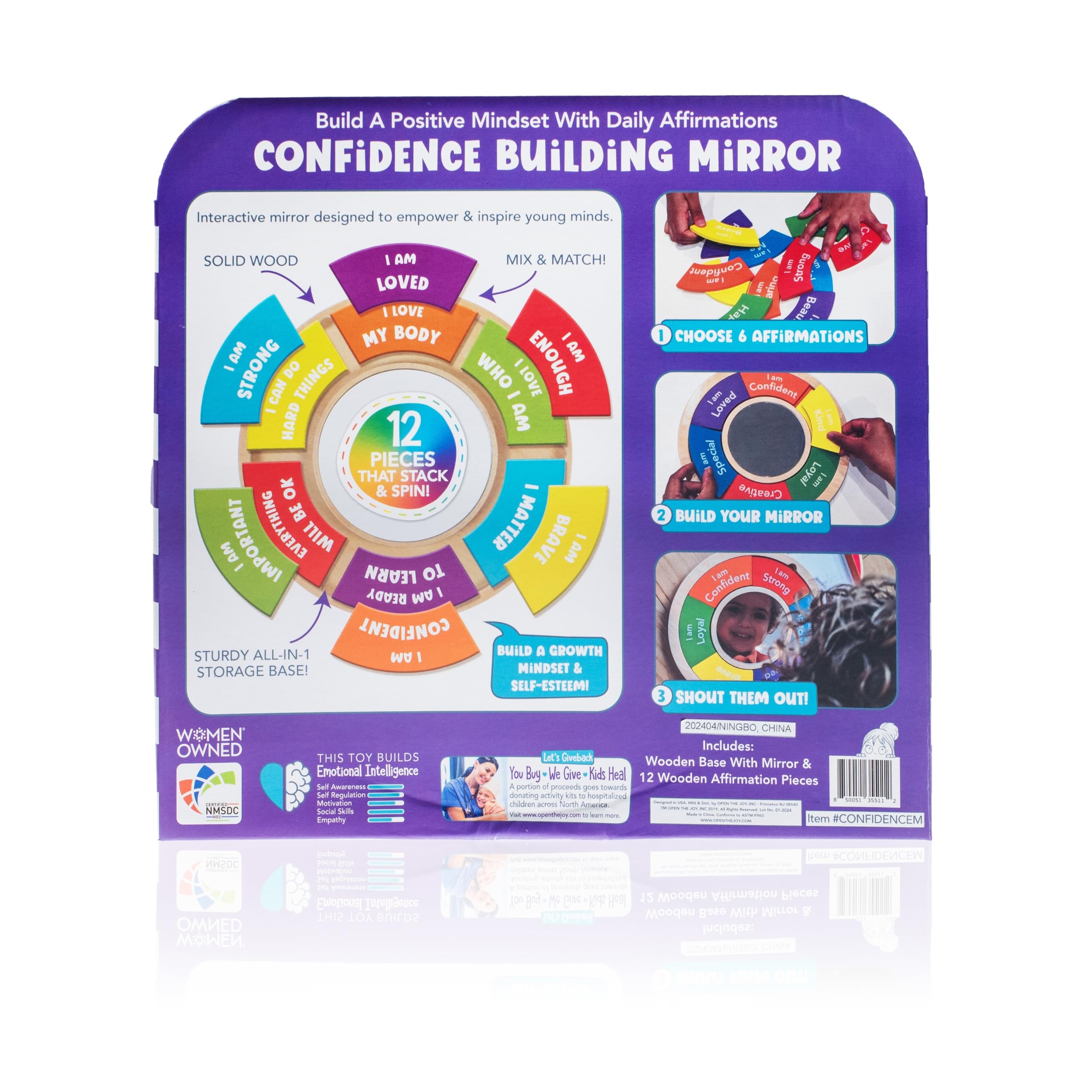 Open The Joy Confidence Building Mirror – Positive Affirmation Toy for Kids | Mix & Match 12 Uplifting Statements | Emotional Development & Self-Esteem Tool | Ages 3 and Up