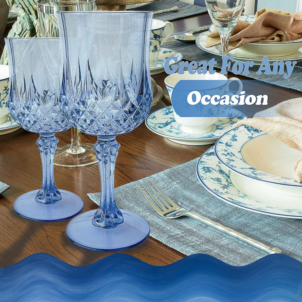 Veiuwa 48 PCS Blue Plastic Wine Glasses,Reusable Plastic Wine Glasses,Blue Goblet Glass,Durable and Sturdy Cups Can Be Used for Various Parties Such as Weddings!