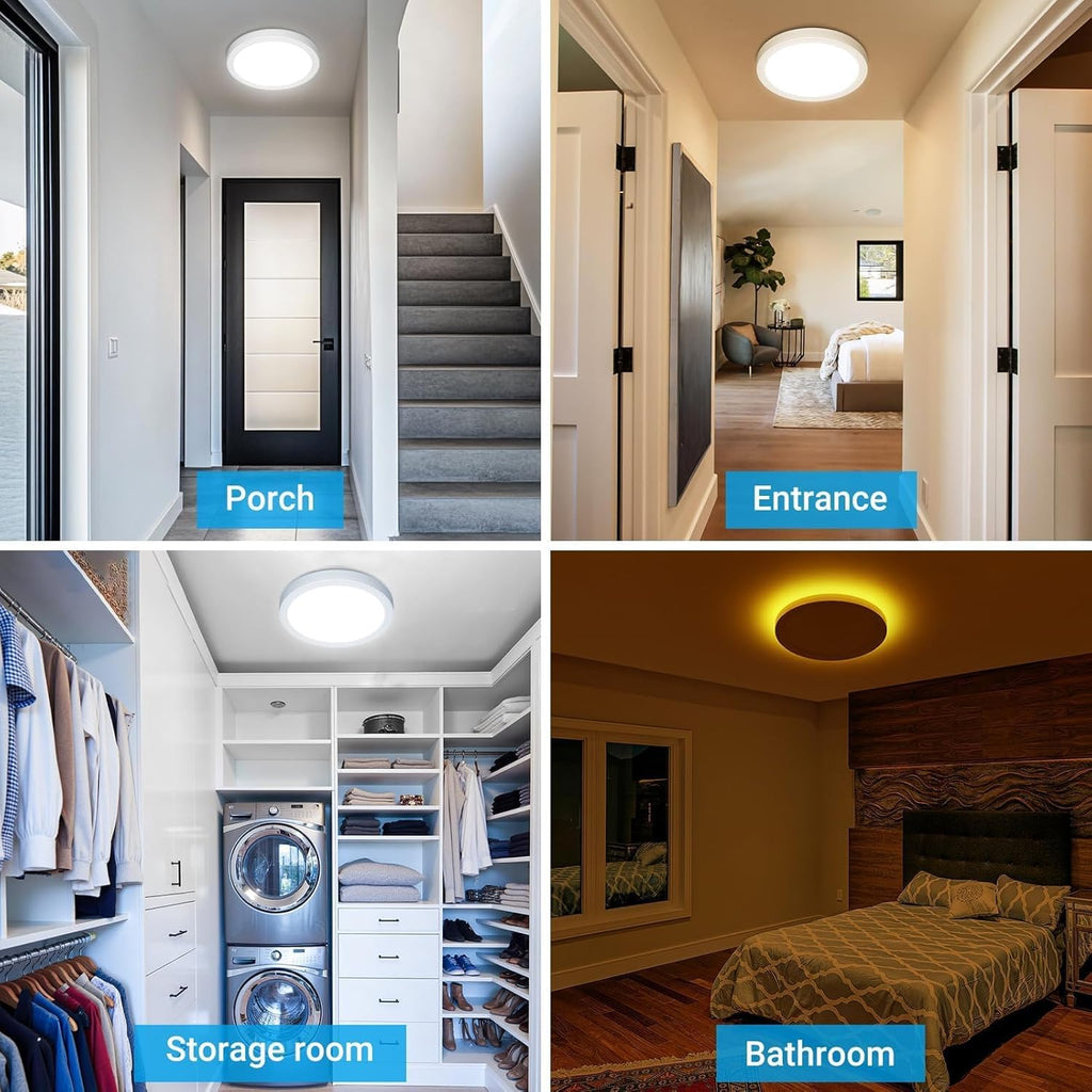 Skiennix 12-Inch LED Ceiling Light - 24W 2400LM Adjustable Warm to Cold White | Round Flush Mount for Bedroom, Bathroom, Kitchen