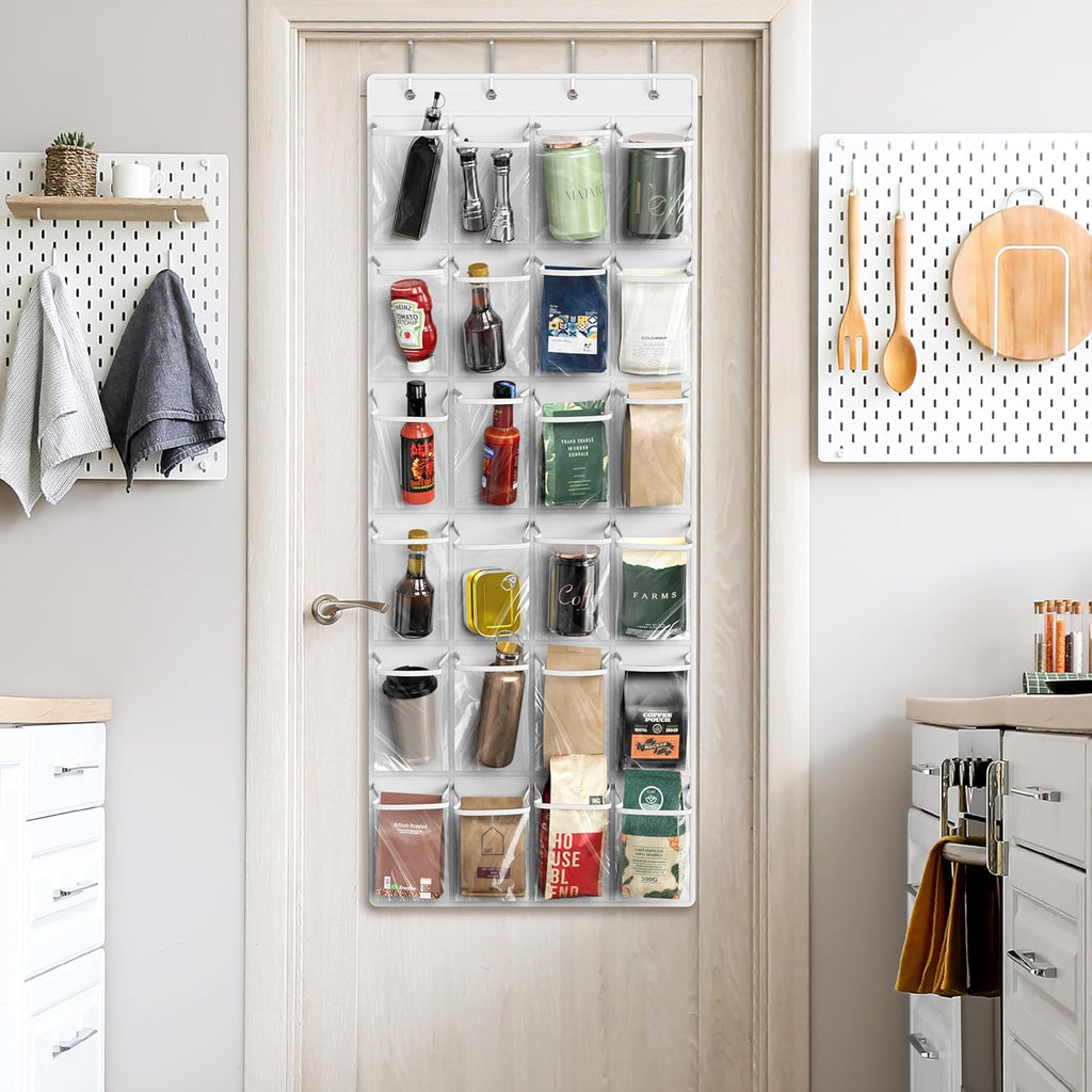 Simple Houseware Over The Door Hanging Shoe Organizer - 24 Large Clear Pockets, White (56" x 22.5")