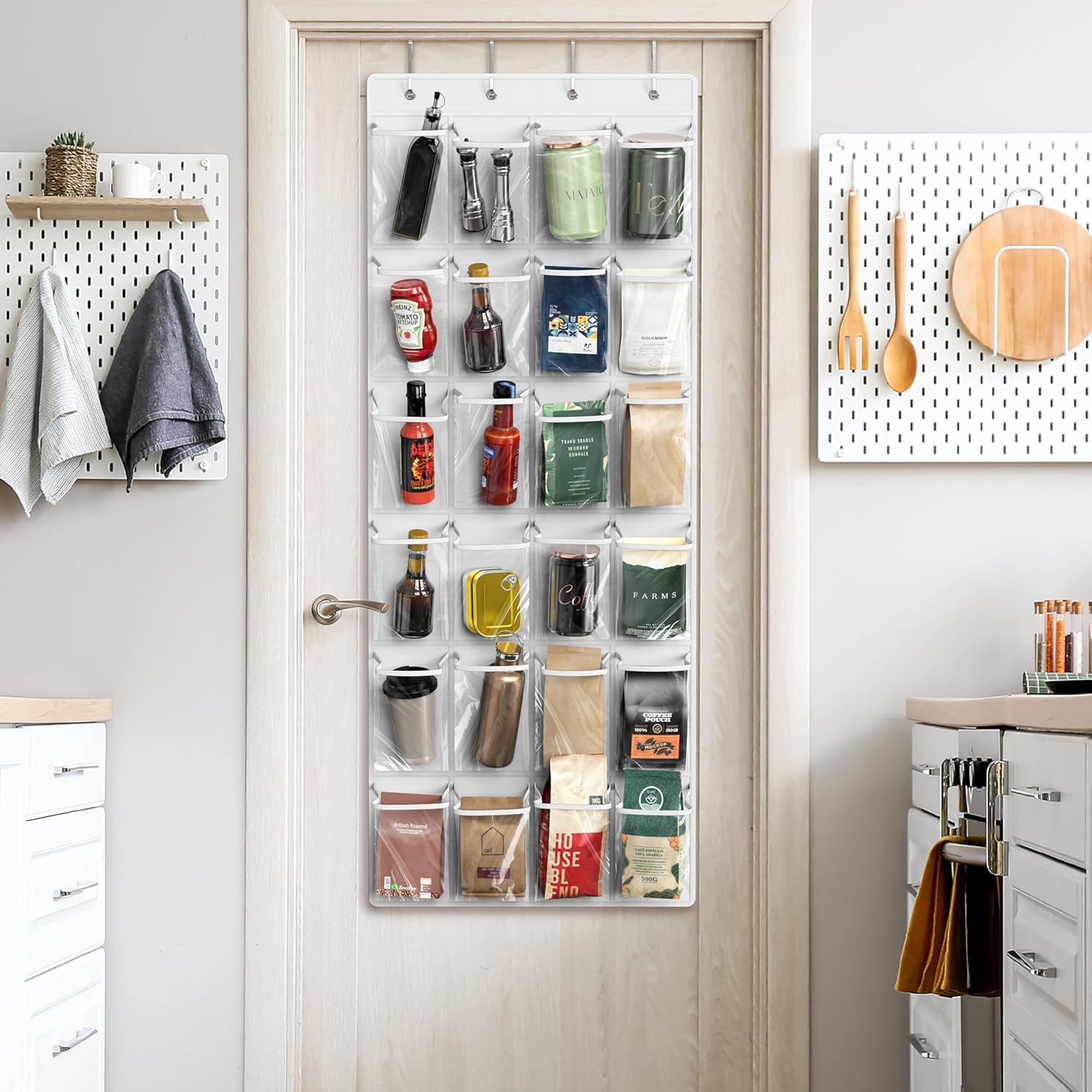 Simple Houseware Over The Door Hanging Shoe Organizer - 24 Large Clear Pockets, White (56" x 22.5")