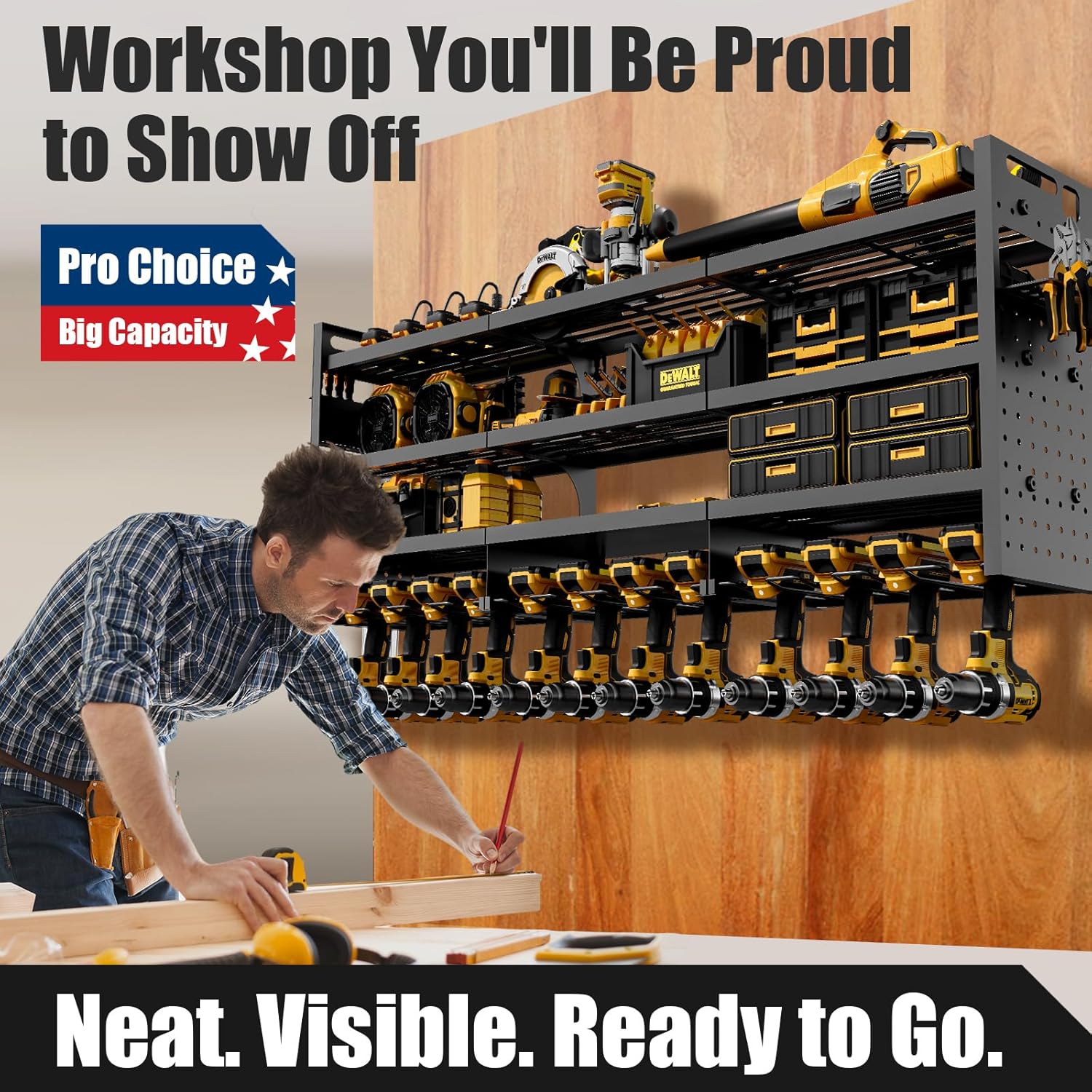 Power Tool Organizer - Wall Mount 8-Outlet Charging Station | Heavy Duty Garage Storage Rack