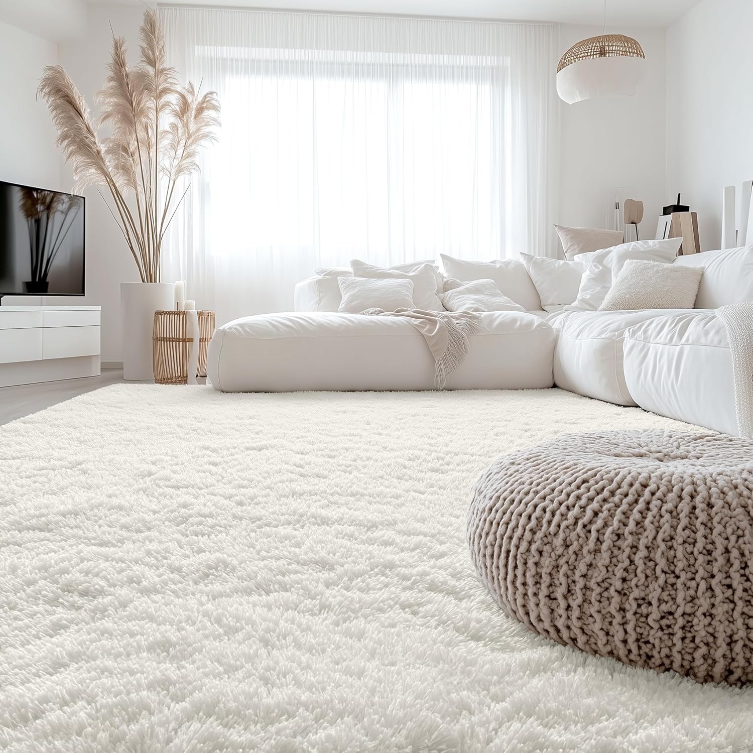 OLANLY 6x6 Area Rug - Soft, Fluffy Shaggy Carpet for Living Room & Bedroom | Machine Washable, Ivory