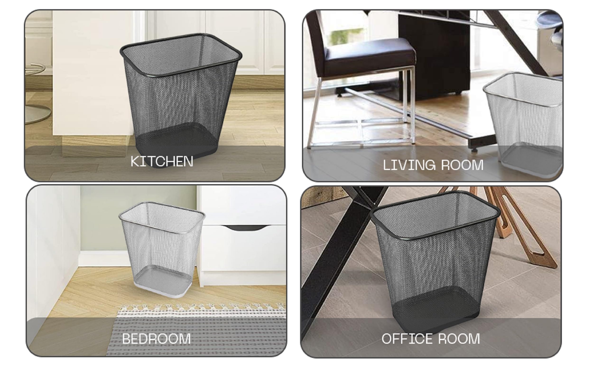 YBM HOME Mesh Wastebasket Trash Can for Home and Office Workspace, Metal Office Trash Can Rectangular-Shaped, 3.5 Gallon (6 Pack), Black 1103s