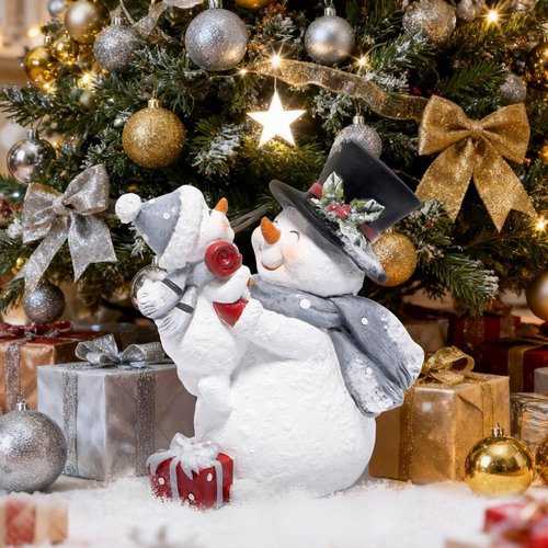 Hodao Christmas Snowman Figurine - Joyful Decor with Red Scarf for Cozy Home | Grey Tabletop Accent