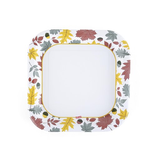 Glad Square Disposable Paper Plates, Falling Foliage Pattern - Strong, Sturdy, Soak Proof, and Microwavable Decorative Plates for Dinner and Everyday Use, 10 Inch, 20 Count - 24 Pack