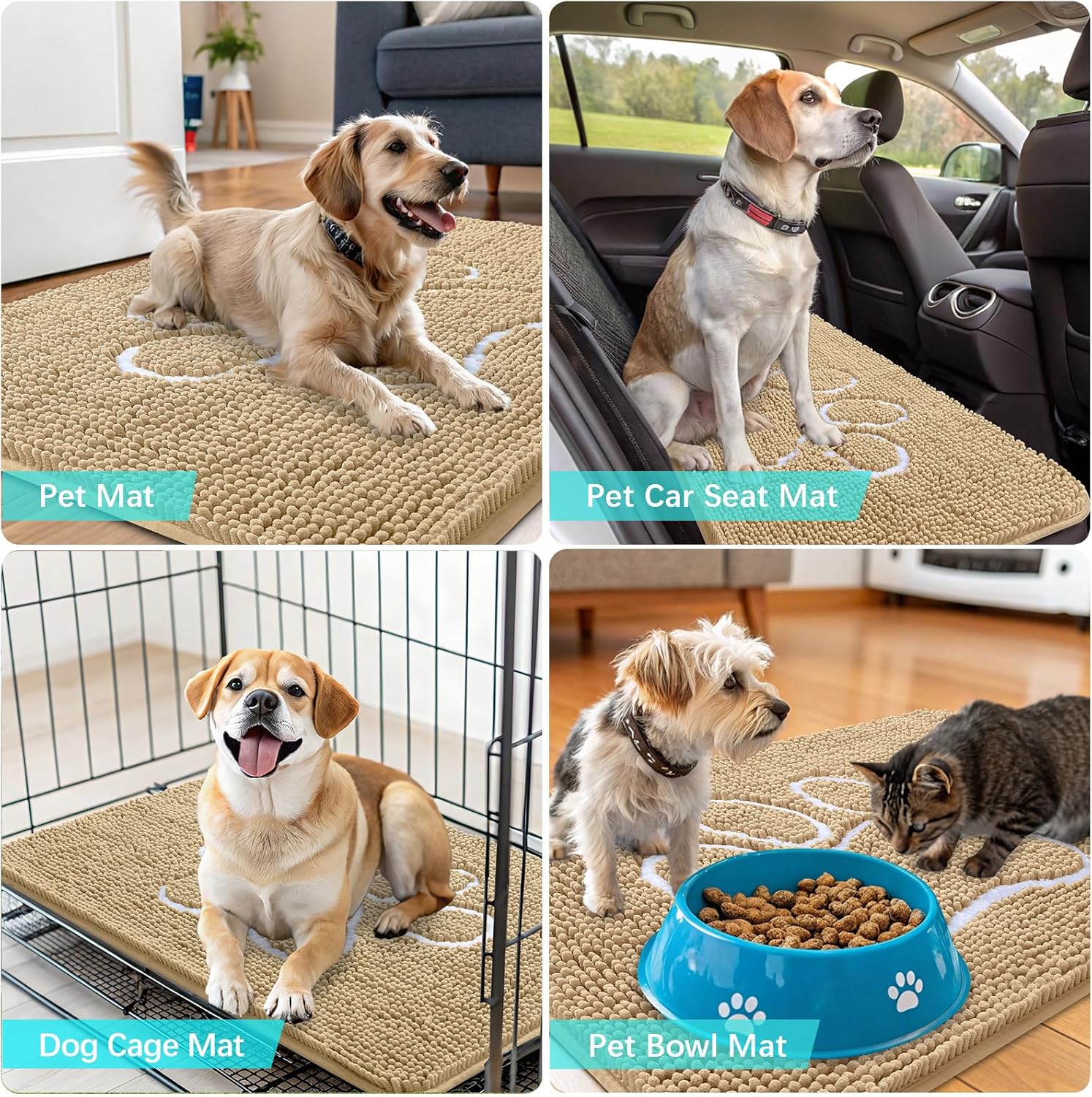OLANLY Dog Door Mat - Absorbent Non-Slip Chenille Mud Mat for Muddy Paws | 59x32, Beige