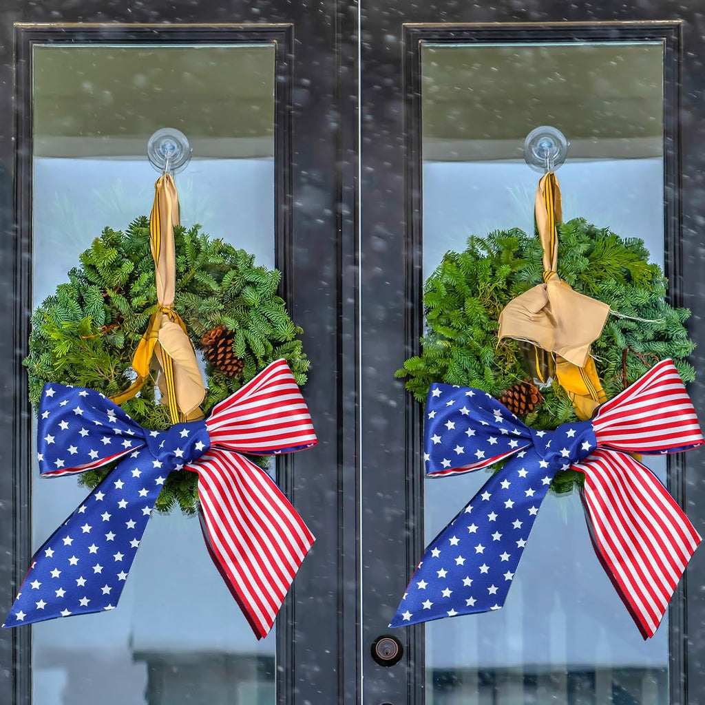 Skiennix Patriotic 4th of July Sash - Reversible Wreath Scarf Decor for Home & Porch | 2 Pcs Set