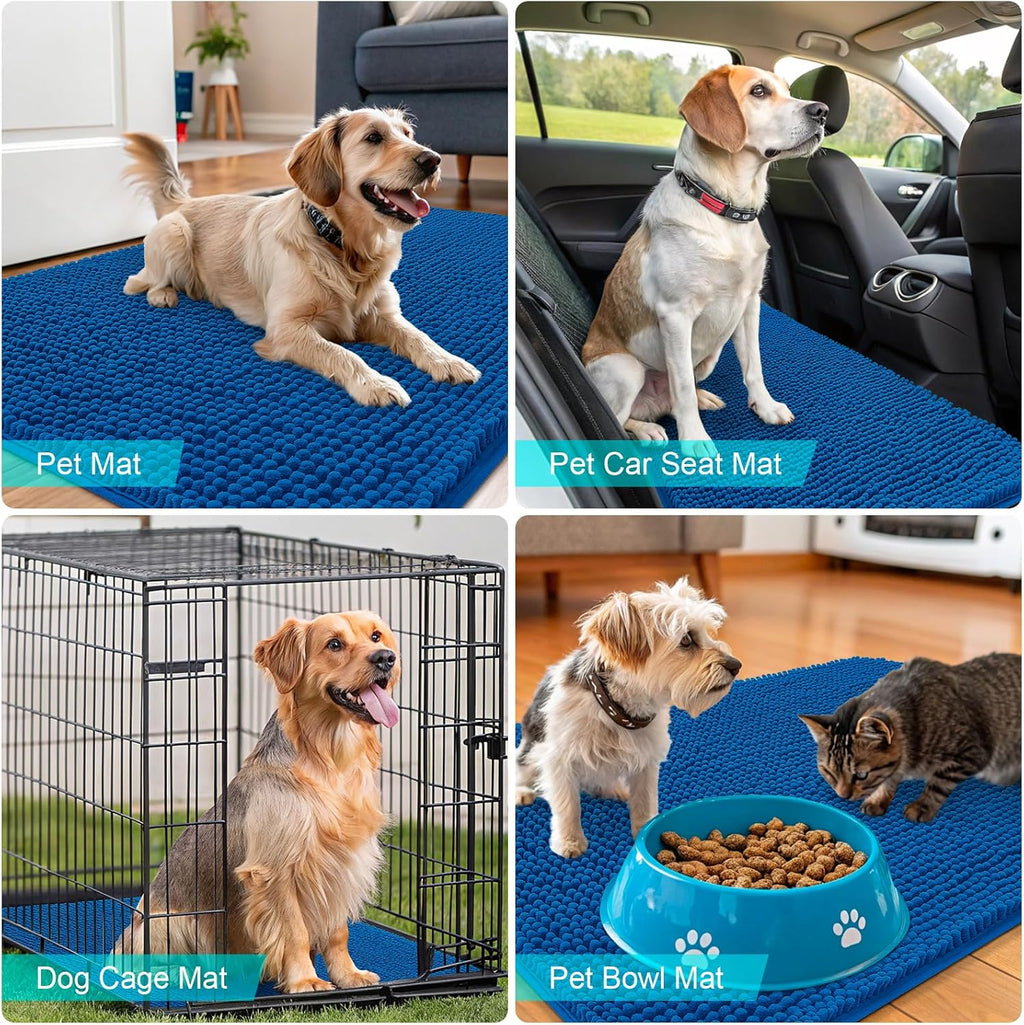 OLANLY Dog Door Mat - Absorbent Non-Slip Mud Mat for Muddy Paws | 70x35, Quick Dry Chenille, Deep Navy Blue