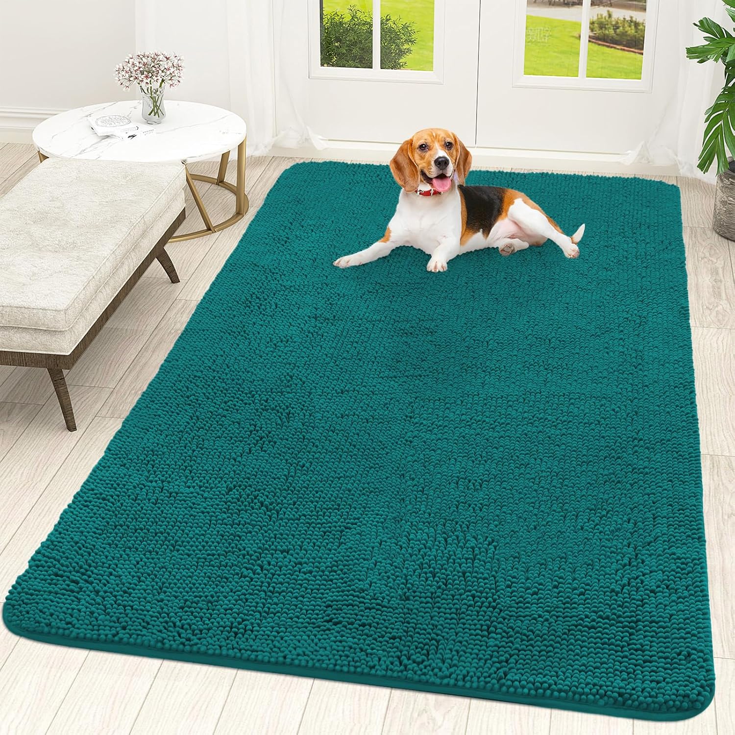 OLANLY Dog Door Mat - Absorbent Non-Slip Mud Mat for Indoor Use | Quick Dry Chenille, 70x46, Lake Blue