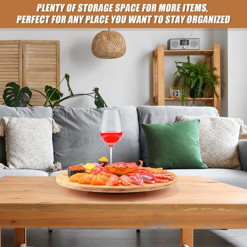 Nitial 2 Pack Bamboo Wood Lazy Susan Rotating Turntable Organizer Wooden Charcuterie Board Cheese Board Turntable for Dining Table Kitchen Cabinet Countertop Pantry Storage (16 Inch)