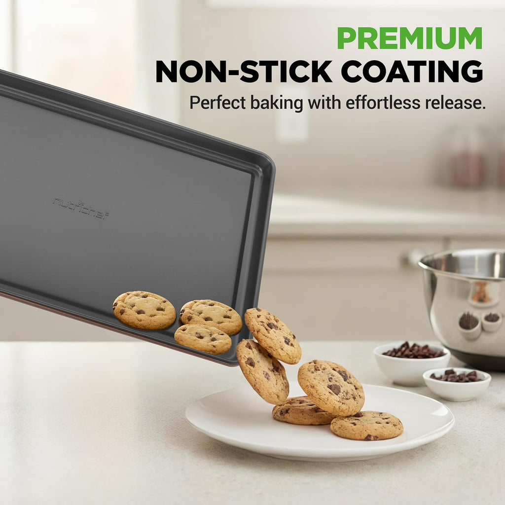 NutriChef 8-Piece Nonstick Bakeware Set - PFOA-Free, Oven Safe Up to 450°F | Round, Loaf, Muffin & Cookie Pans (Brown)
