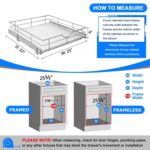 WelFurGeer Soft Close Slide Out Cabinet Shelf, 23" W x 22" D Pull Out Drawers for Kitchen Cabinets, Kitchen Shelf Organizer, Cupboard Organizers and Storage, Under Cabinet Pull Out Shelves