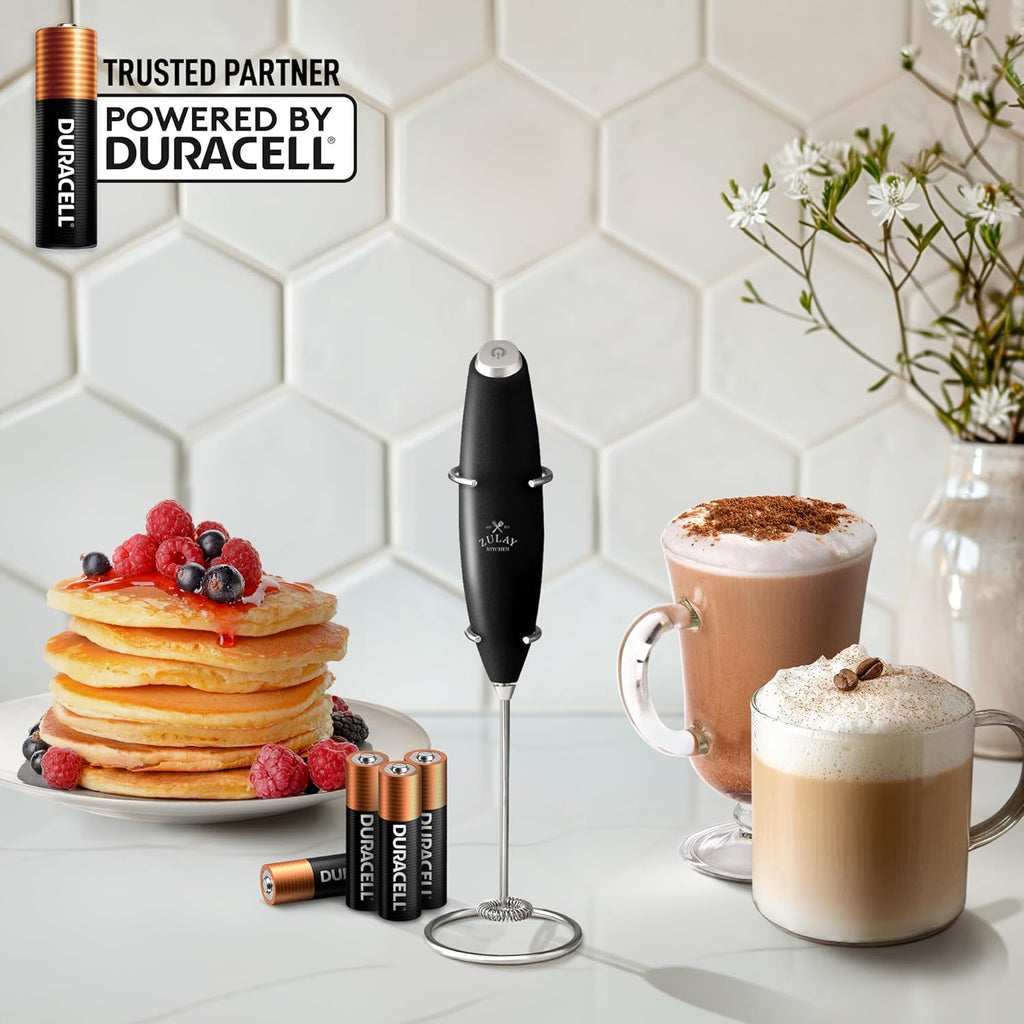 Zulay Kitchen Milk Frother Wand - Ultra-Fast Handheld Electric Whisk for Coffee & Lattes - Metallic Black