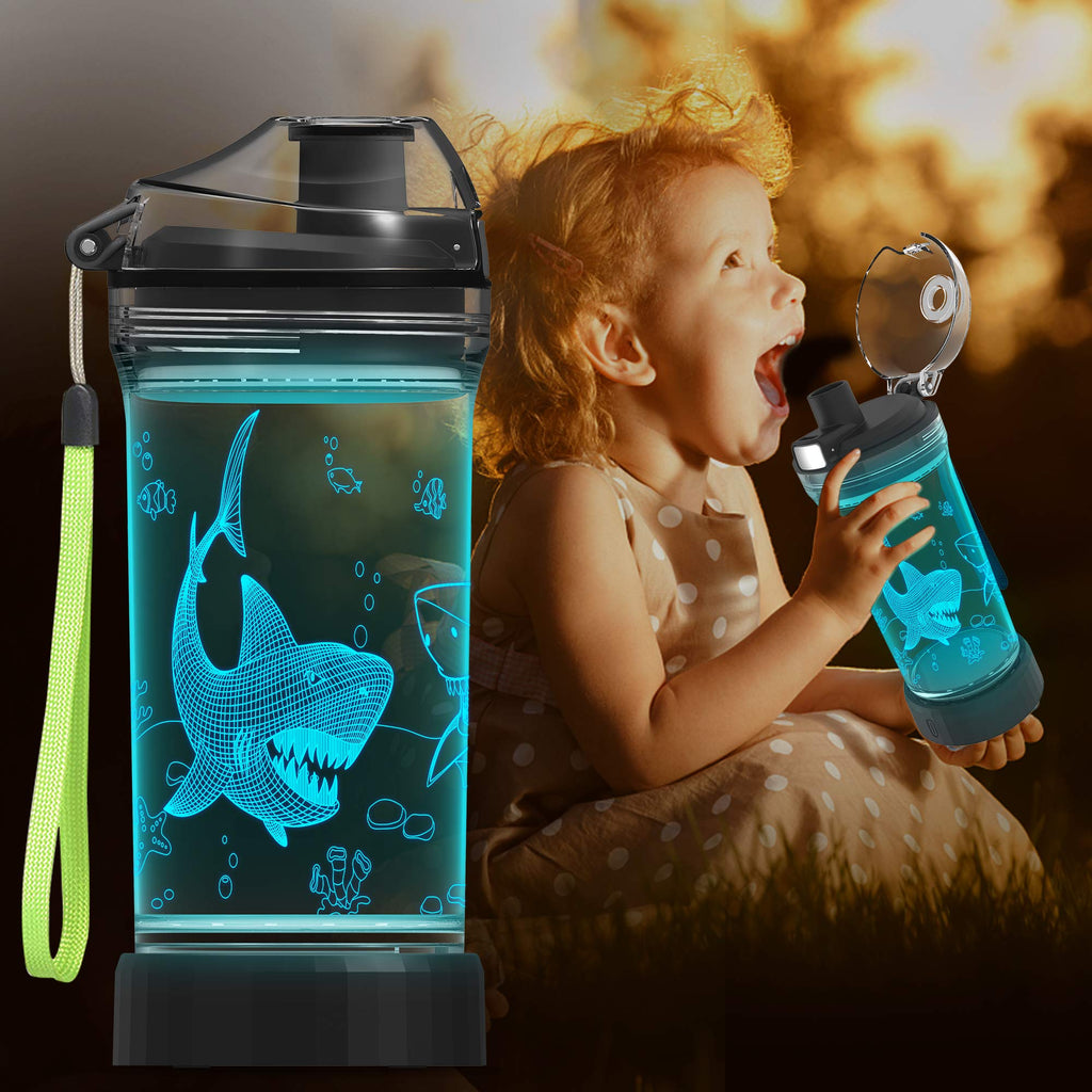 Lightzz Kids Shark Water Bottle, Glow in the Dark, 14 oz