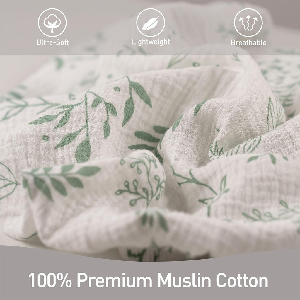Skiennix Muslin Bassinet Fitted Sheets - Soft Cotton Baby Mattress Sheet Set, 360° Snug Fit, Universal Design (Bright Leaves)