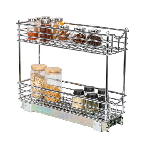 Household Essentials Glidez Multipurpose Chrome-Plated Steel Pull-Out/Slide-Out Storage Organizer for Under Cabinet Use - 2-Tier Design - Fits Standard Size Cabinet or Shelf, Chrome