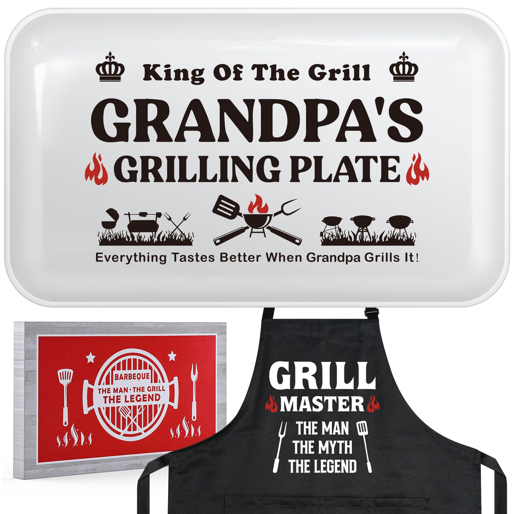 Grandpa Birthday Gifts,Best Grandpa Gifts from Grandkids,Great Papa Grandfather Grandparents Christmas Presents from Granddaughter Grandson,Funny BBQ Grilling Platter with Apron Sets for Fathers Day