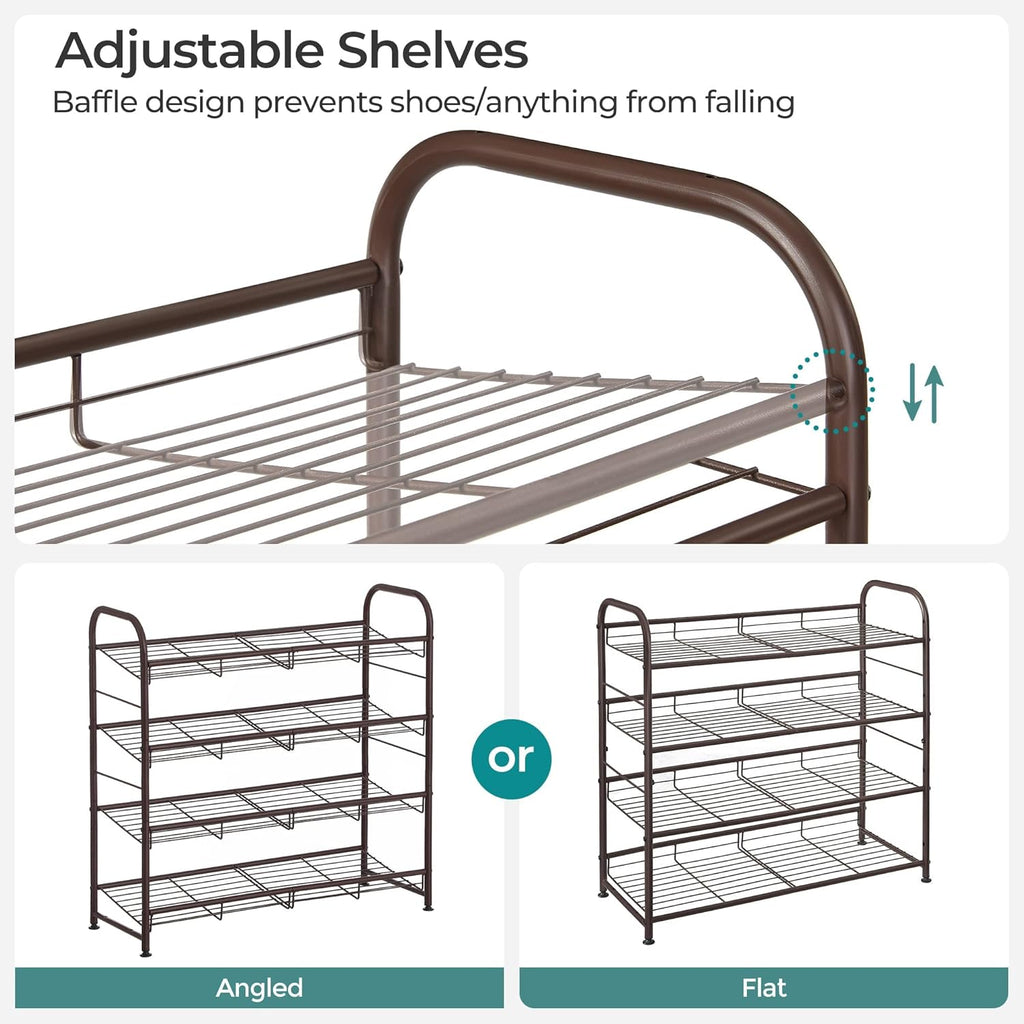 SONGMICS 4-Tier Stackable Shoe Rack - Adjustable Metal Storage Shelf for 16 Pairs | Bronze Finish