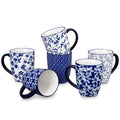 vancasso SELENE Large Coffee Mugs Set of 6, 16 Oz Porcelain Coffee Cups with Handle, Ceramic Tea Cup for Cappuccino, Latte, Tea, Cocoa, Dishwasher & Microwave Safe Gift Sets, Vintage Blue