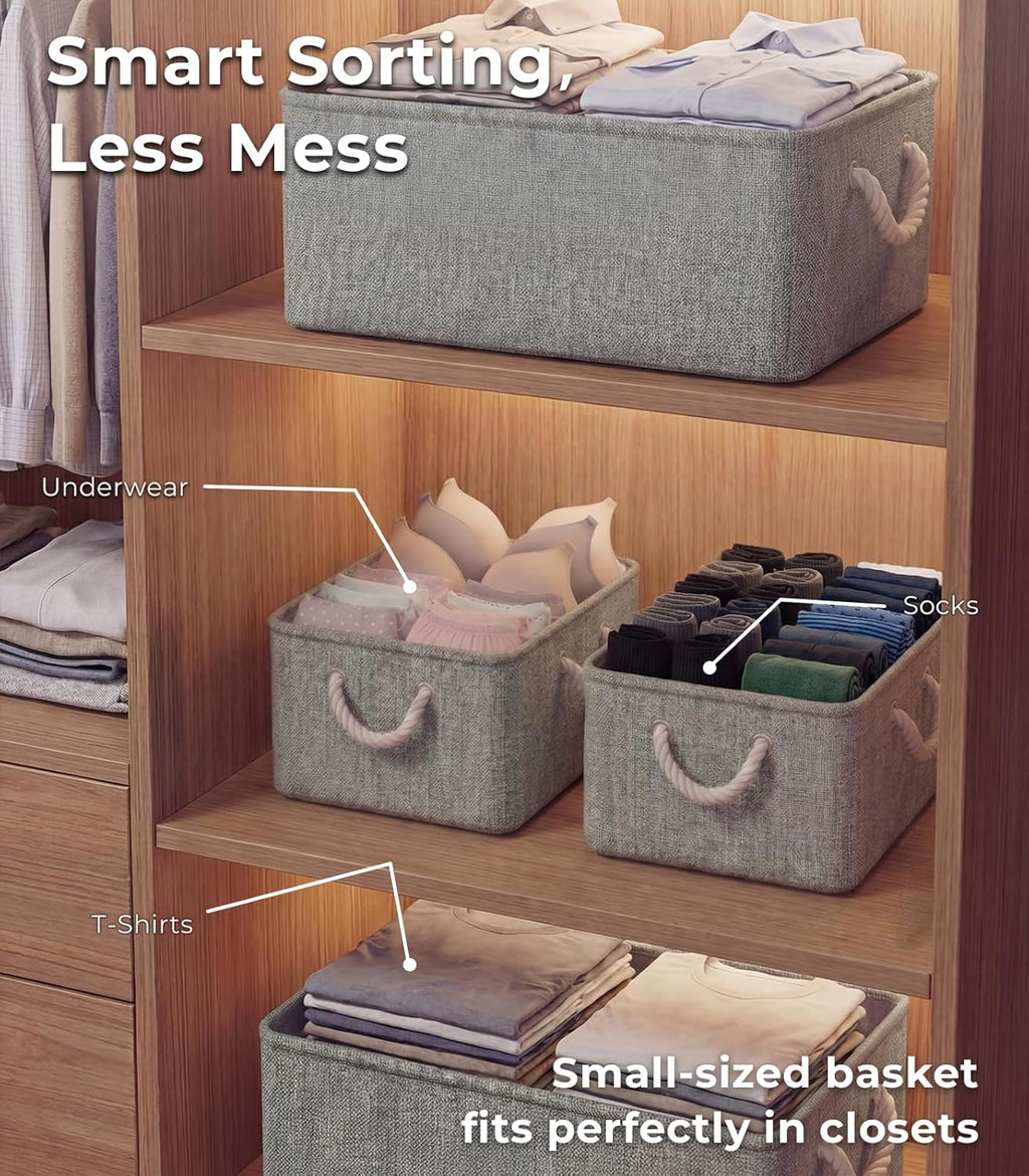 TheWarmHome Storage Bins - Grey Fabric Storage Baskets for Organizing | 11.8x7.9x5.2 Inch Closet Organizer