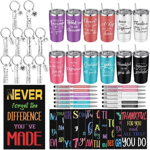 Uiifan Set of 48 Inspirational Gifts for Women 20 oz Stainless Steel Insulated Tumbler with Keychain Mini Journal Pens Thank You Coworker Employee Teacher Motivational Gift for Christmas Birthday