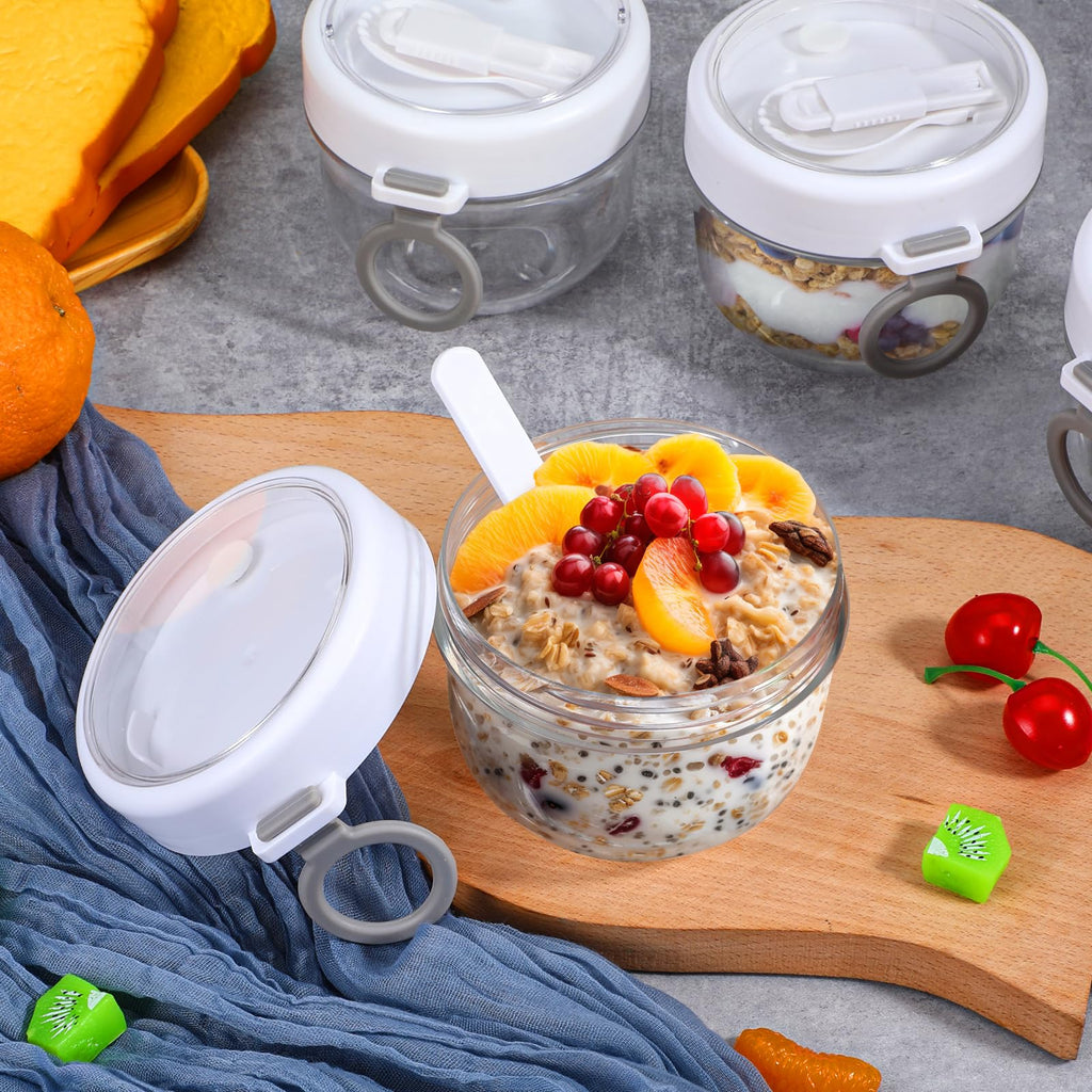 4-Pack 20oz Airtight Oat Containers with Lids & Spoons for Cereal & Salad