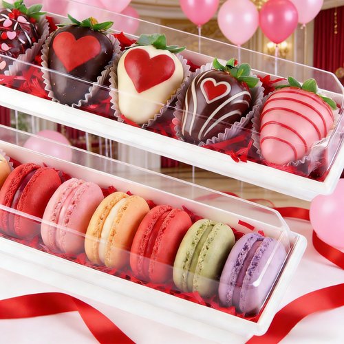 JCXGRVC 50 Pack 12 x 2.8 x 2.4 Inches Chocolate Covered Strawberries Boxes Macaron Boxes with Clear Lids 12 Inches Long Bakery boxes with Window for Chocolate truffle Cocoa Bombs,Cookies