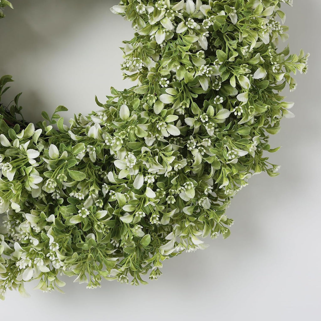 Skiennix 26" Artificial Boxwood Wreath - Large Faux Aglaia Odorata for Year-Round Outdoor Decor | White-Green