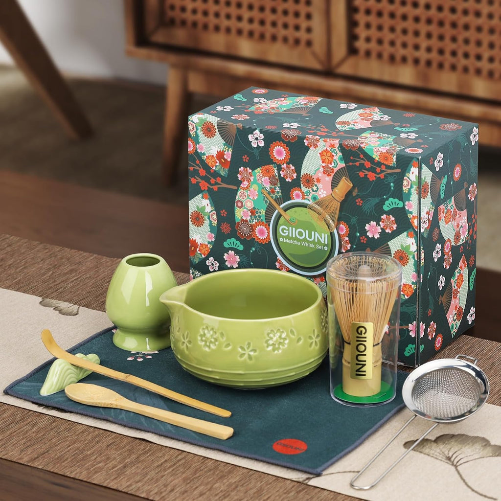 Skiennix Matcha Whisk Set - 8-Piece Ceramic Matcha Kit with Bowl, Chasen Holder & Scoop Rest | Perfect Gift for Matcha Lovers
