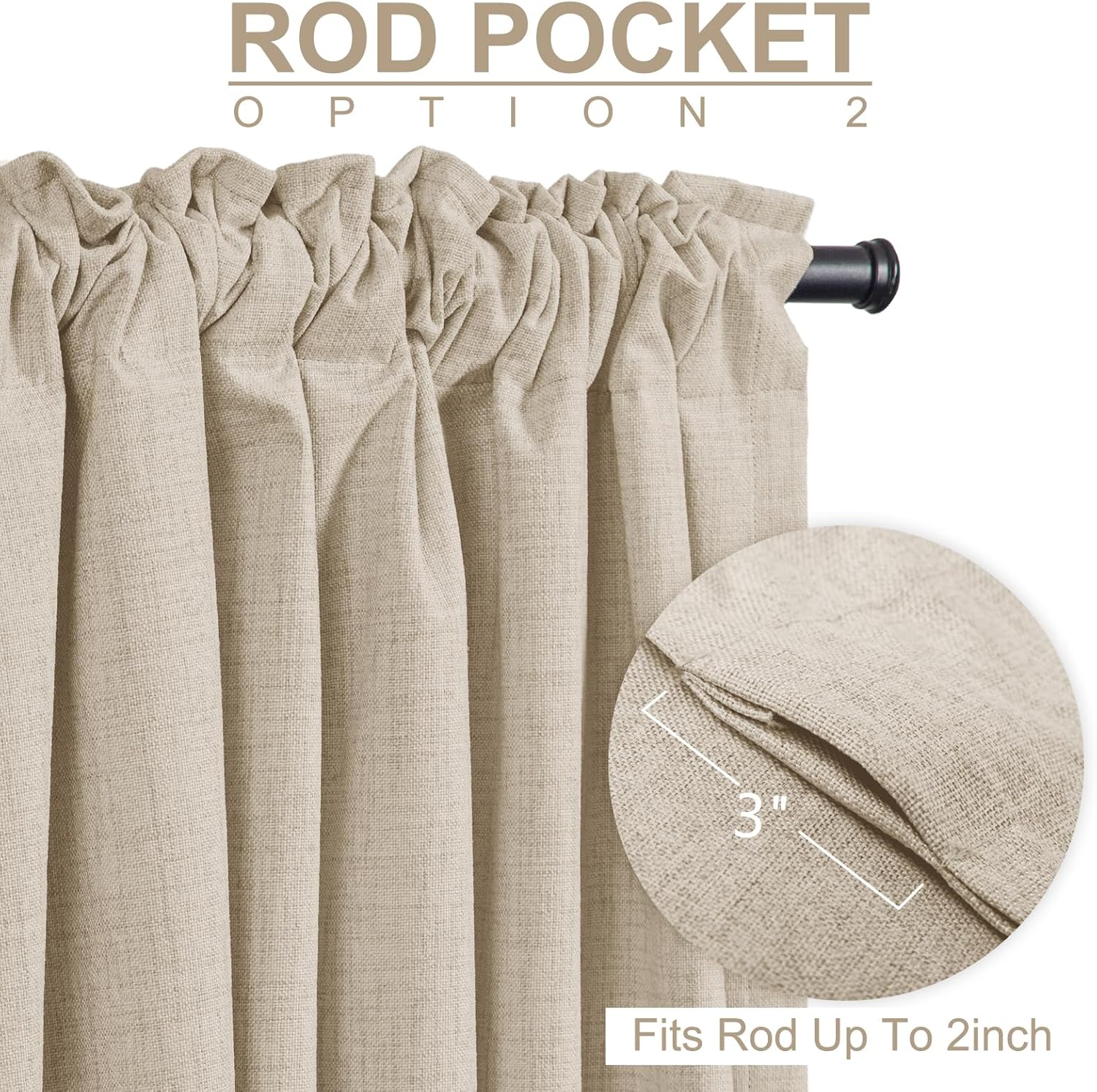 Skiennix 100% Blackout Linen Curtains - Thermal Insulated Drapes for Bedroom | 50" W x 80" L, Oatmeal