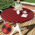 Smiry Round Picnic Tablecloth, Elastic Waterproof Fitted Vinyl Tablecloths for 57"-68" Tables, Flannel Backed Buffalo Plaid Table Cover for Dining, Camping, Outdoor, Black and Red