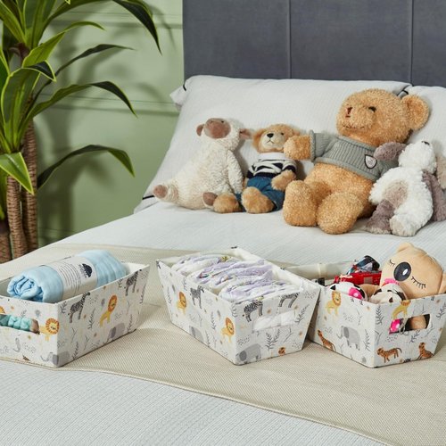 DECOMOMO Small Storage Baskets - Cute Animal Print Organizing Bins for Nursery & Living Room | Set of 4