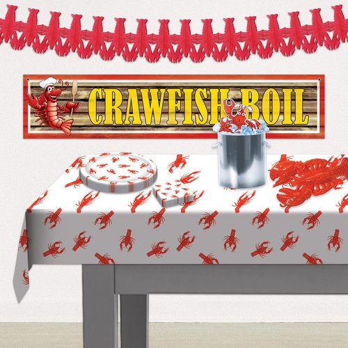 Beistle Red and White Crawfish Tablecovers, 2-Pack Plastic Tablecloths for Crawfish Boil Parties, Seafood Feast Decorations, Summer Picnic and Cajun Cookout Table Settings, 54” x 108”
