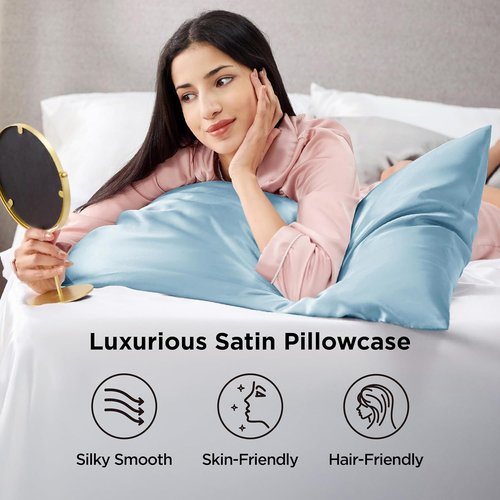 Bedsure Satin Pillowcase - Luxurious Silk-Like Comfort | Standard Size 20x26 Inches, Aqua, 2-Pack