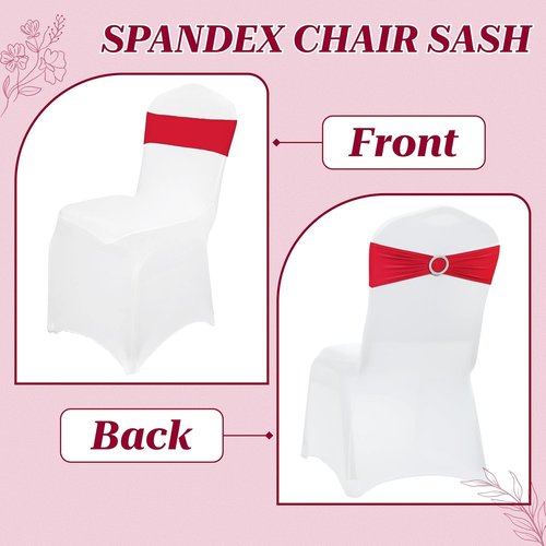 MDS Premium Stretch Spandex Chair Sashes - Pack of 50 Red Bow Covers for Weddings & Events