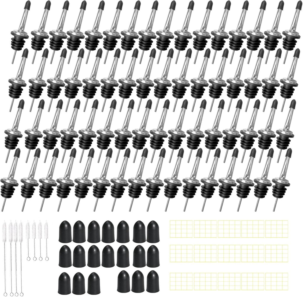 Stainless Steel Bottle Pourers Tapered Liquor Pourers with Rubber Dust Caps Tapered Pour Spouts for Liquor Bottles Vinegar Bottle Dispenser for Wine Oil Beer Drink Water Bar Supplies (80)