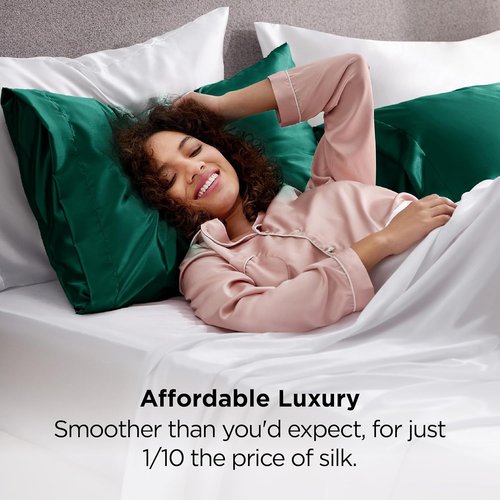 Bedsure Satin Pillowcases - Luxurious Silk-Like Queen Size Set of 2 | Dark Green, 20x30 Inches